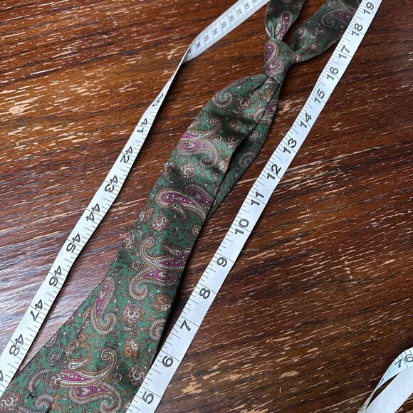 Vintage Luciano Toscanini Green Paisley Silk Tie 3" Wide Classic Mens Necktie - Picture 12 of 13